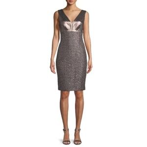 ST. JOHN Twisted Sequin Knit V-neck Dress
